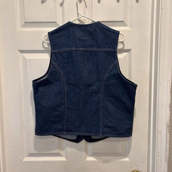 Vtg Wrangler Mens Sz Lg Blue Denim Vest Western Rodeo Cowboy Style Chest 44” - Picture 6 of 6